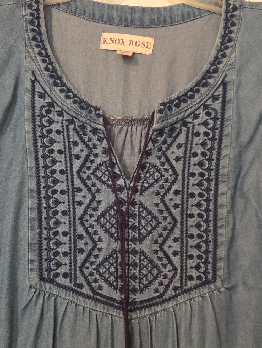 Knox Rose Blue Chambray Sleeveless Tunic with Navy Embroidery - Picture 3 of 4
